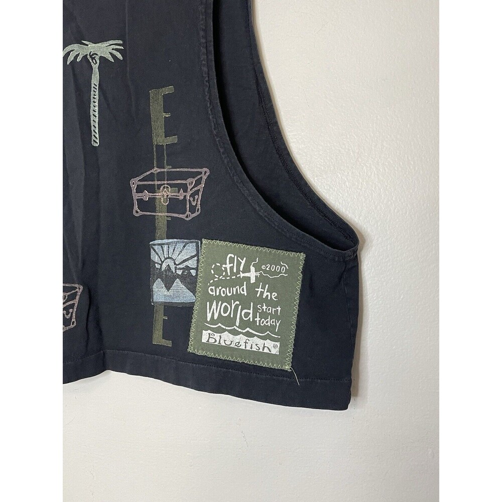 Blue Fish Women's Vintage Faded Black 2000 Sz 2 1 Button Front Vest Tank Travel - Picture 8 of 9